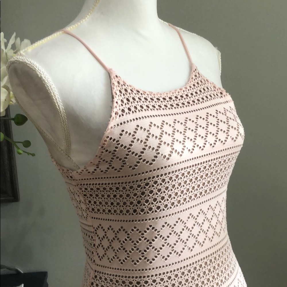 (Sold) Poetry Bodycon Formfitting Blush Lace Dress - Picture 3 of 7